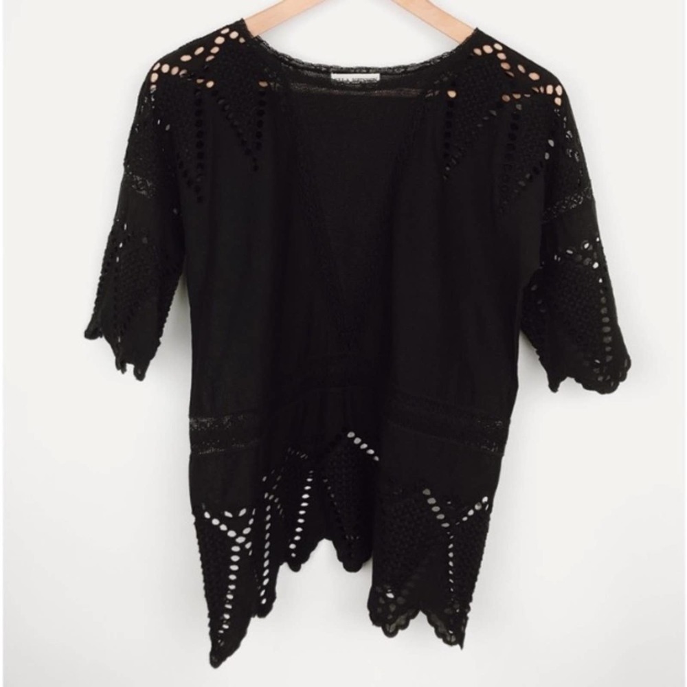 Ulla Johnson Black Eyelet Lace Crochet Blouse Top